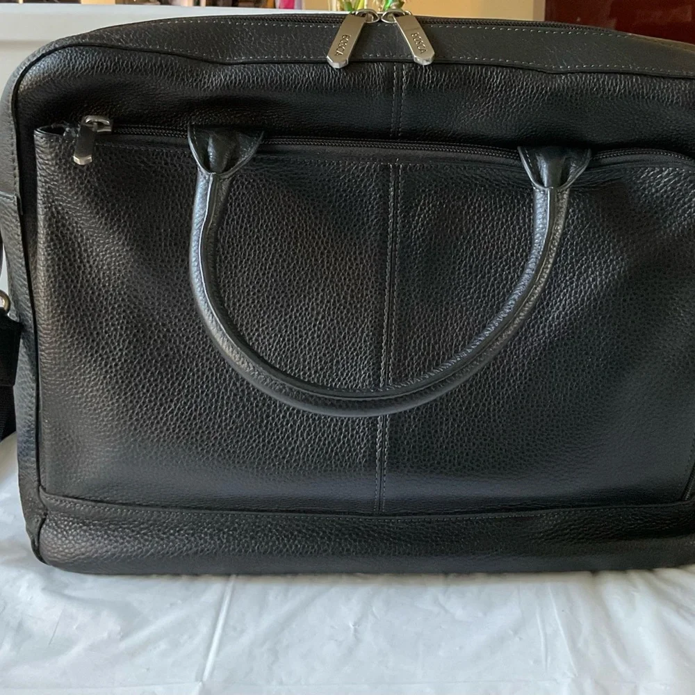 BOSCA  Black Pebbled Leather Slim Briefcase Laptop Bag